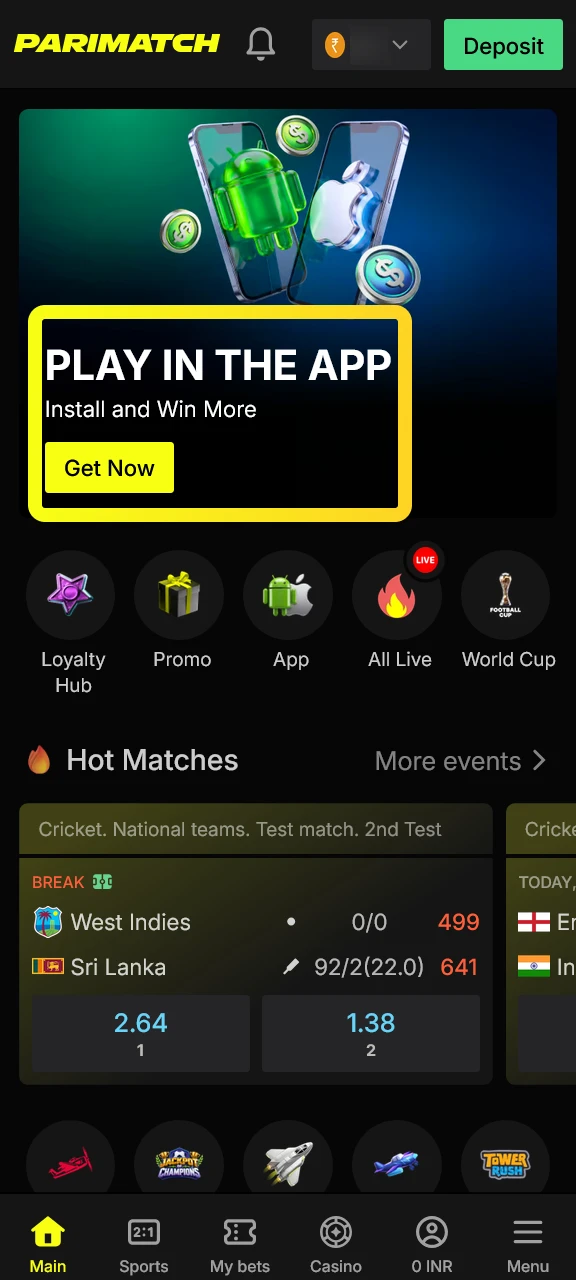 Start your casino journey by downloading the Parimatch app to register.