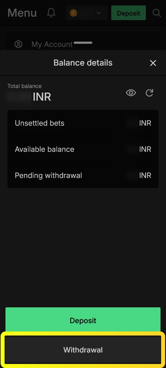 Select the preferred Indian payment service to withdraw from your Parimatch account.