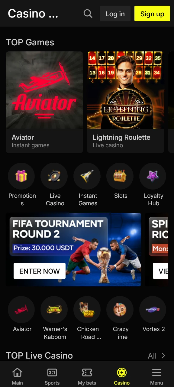 Play top casino games on the downloaded Parimatch mobile software.
