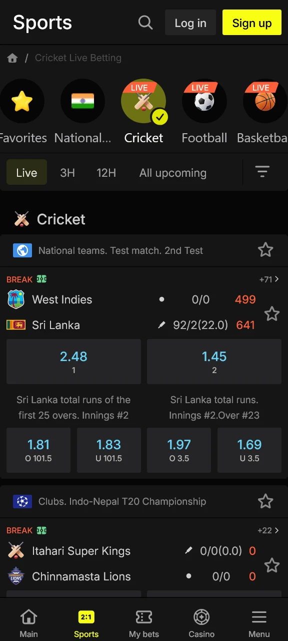 Place live sports bets using the mobile application of Parimatch.