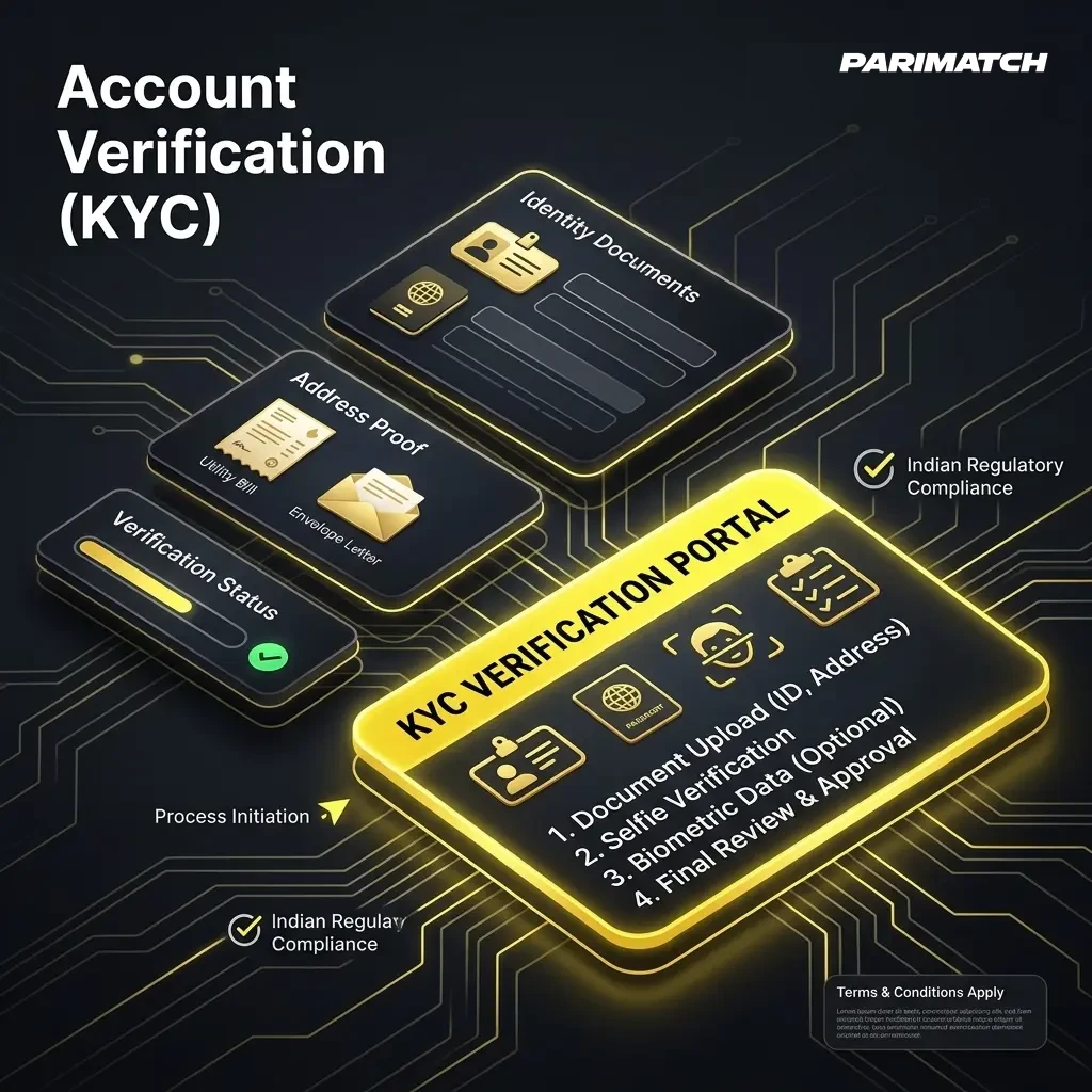 Parimatch KYC verification steps showing ID upload and account verification process in the app.