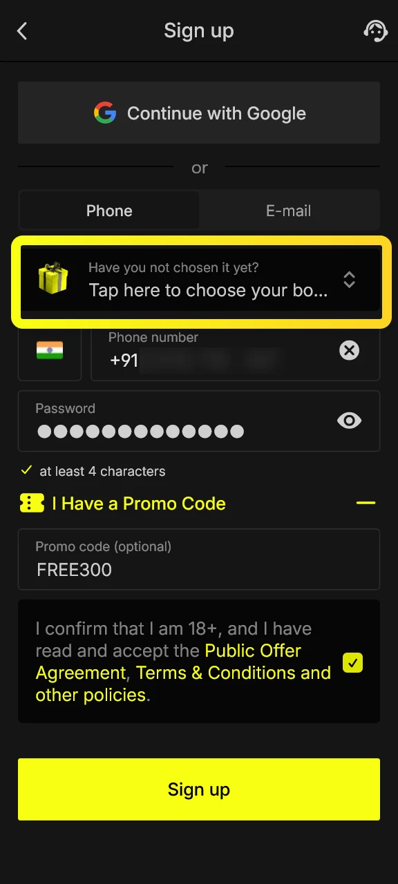 Claim your welcome bonus and register in the Parimatch App now.